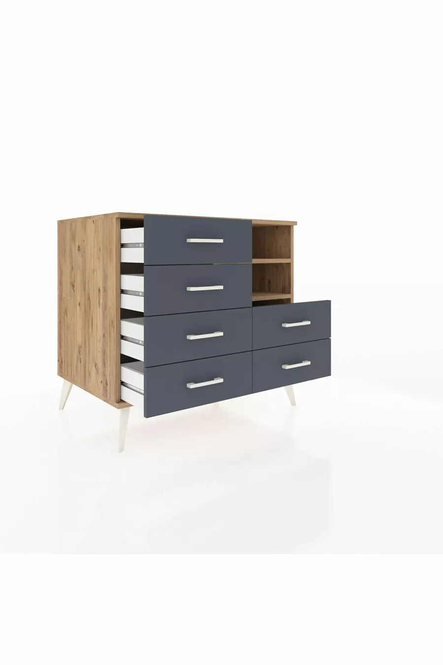 Commode Kronos 2 étagères 6 tiroirs Pin-Pin/Anthracite