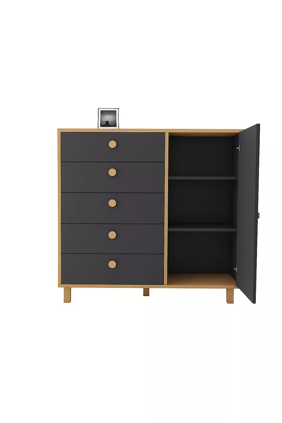 Kardela % MDF Chambre d'enfant Commode pour bébé 5 tiroirs avec porte Anthracite Pin Atlantique
