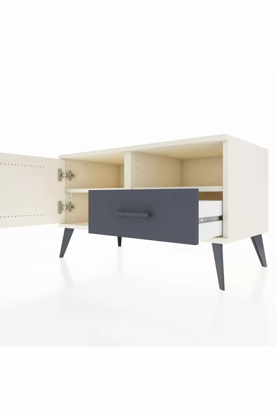 Commode Hyperion à 2 étagères, 1 tiroir, 1 porte, couleur Pierre de lune/Anthracite
