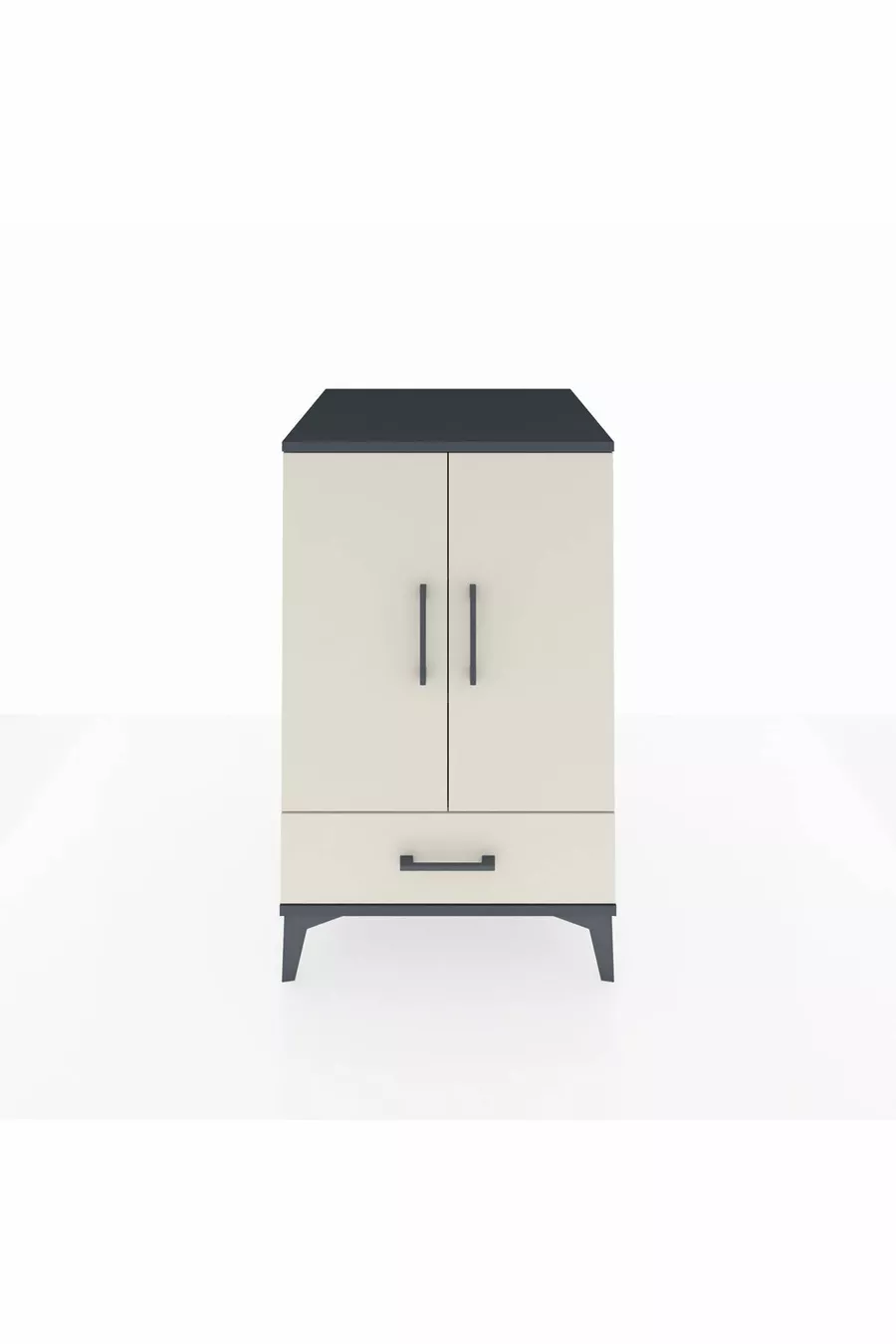Table de chevet Kronos avec 3 étagères, 1 tiroir et 2 portes, Anthracite-Pierre de lune