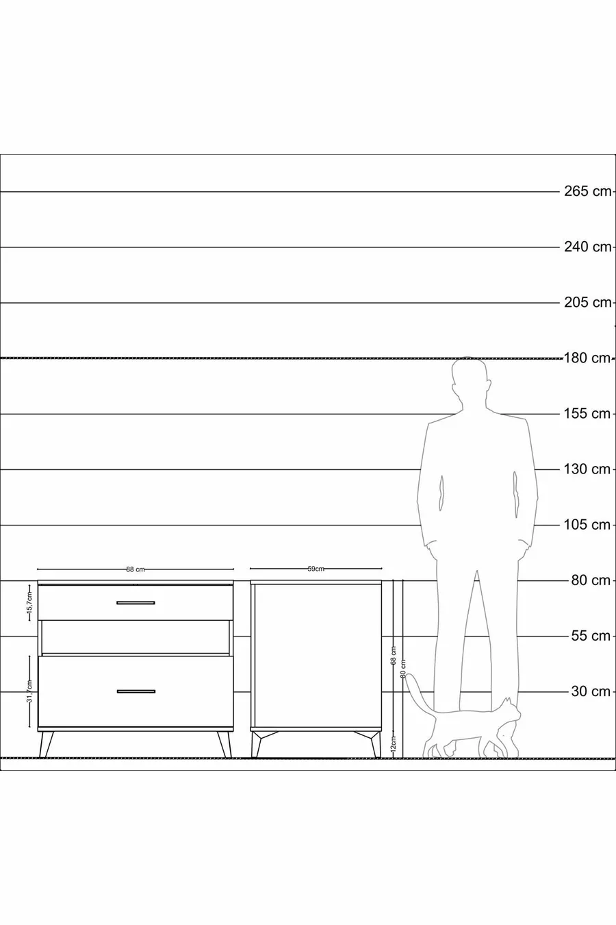 Commode Kronos à une étagère et deux tiroirs Anthracite-Pin