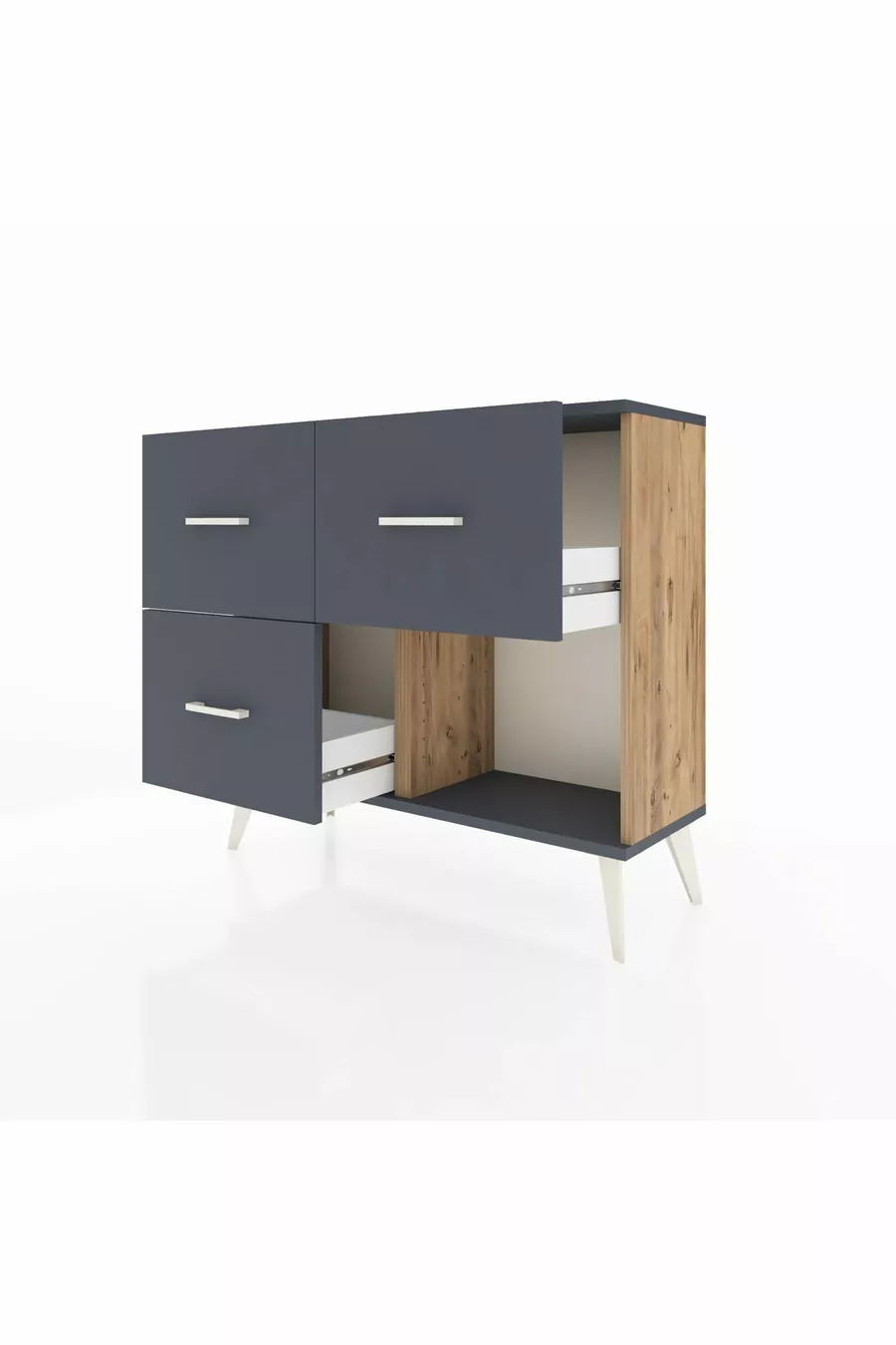 Commode Arges 3 tiroirs Pin-Anthracite