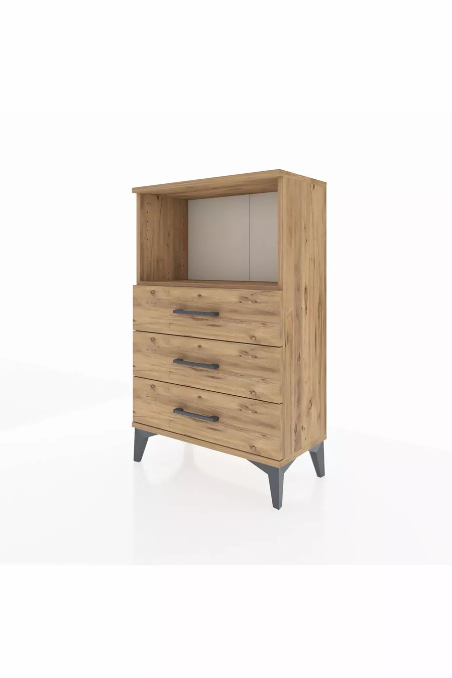 Table de chevet Arges avec une étagère et 3 tiroirs en pin