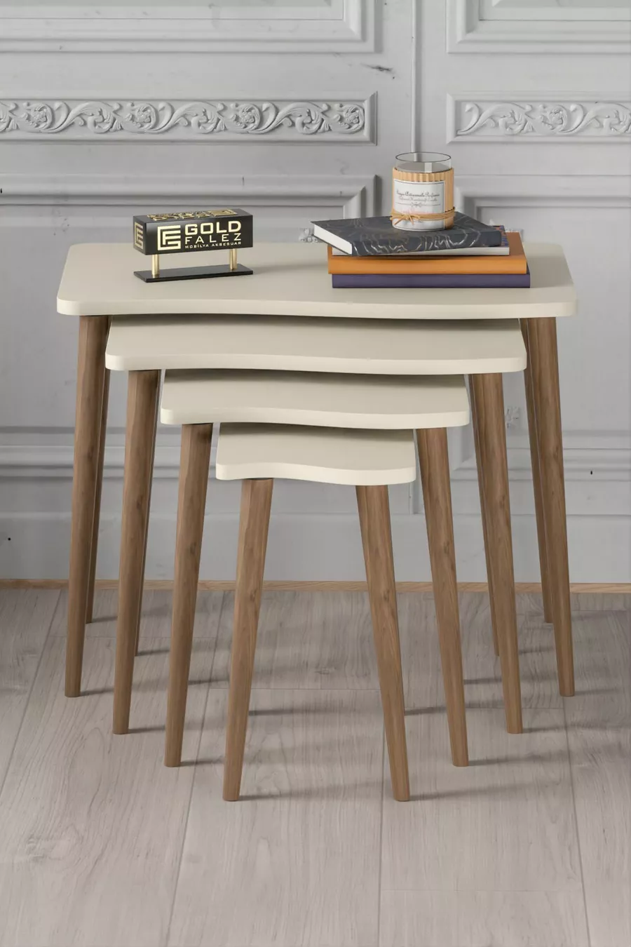 Table d'appoint en bois 4 pièces Crème Kr