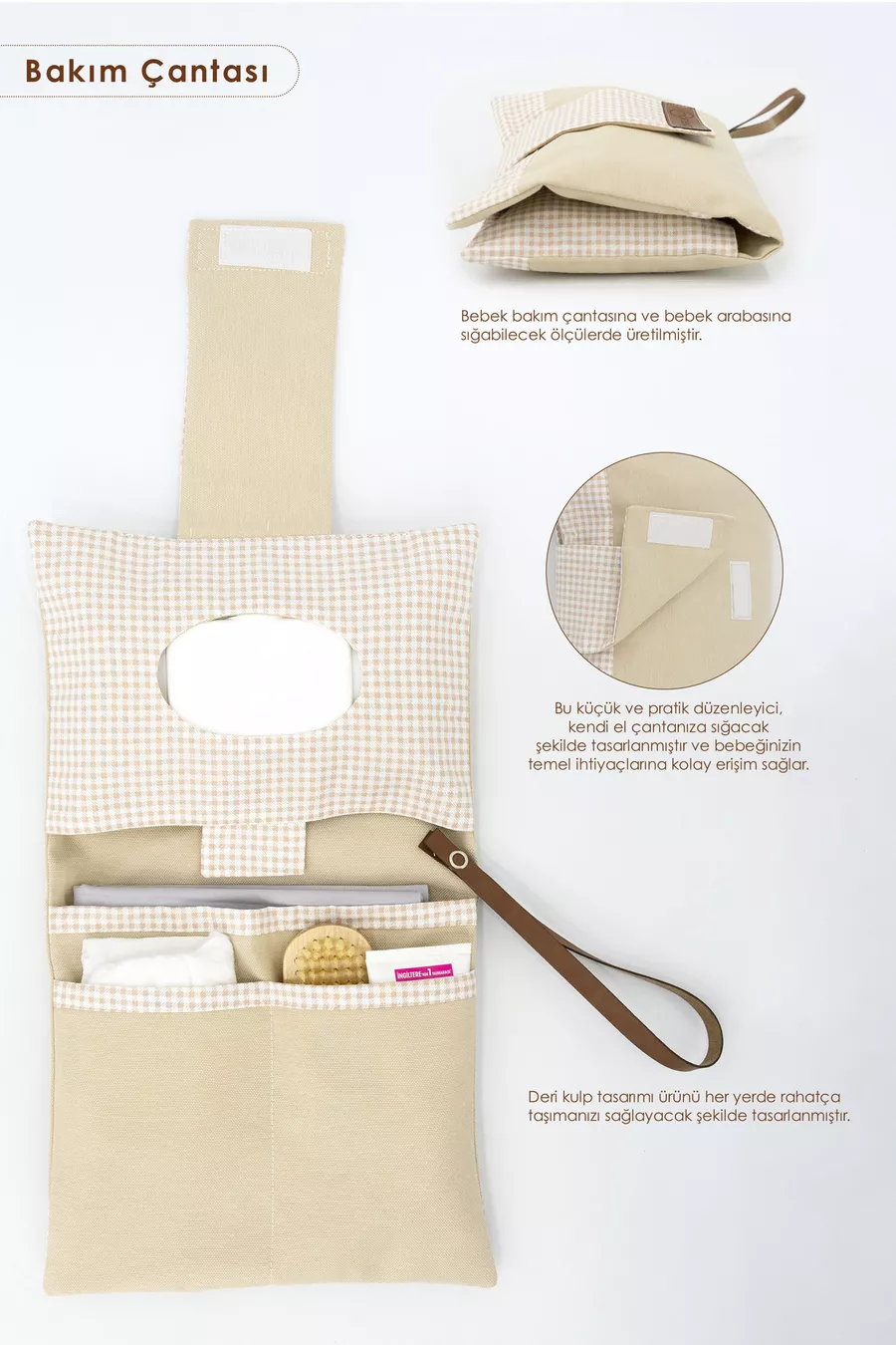 Set de soins pour bébé 3 pièces ; Organisateur maman-bébé en feutre, Tapis à langer imperméable, Sac à couches