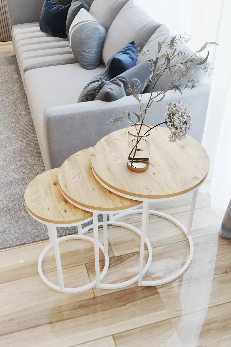 Table d'appoint triple de luxe C Zigon blanc Rivoli