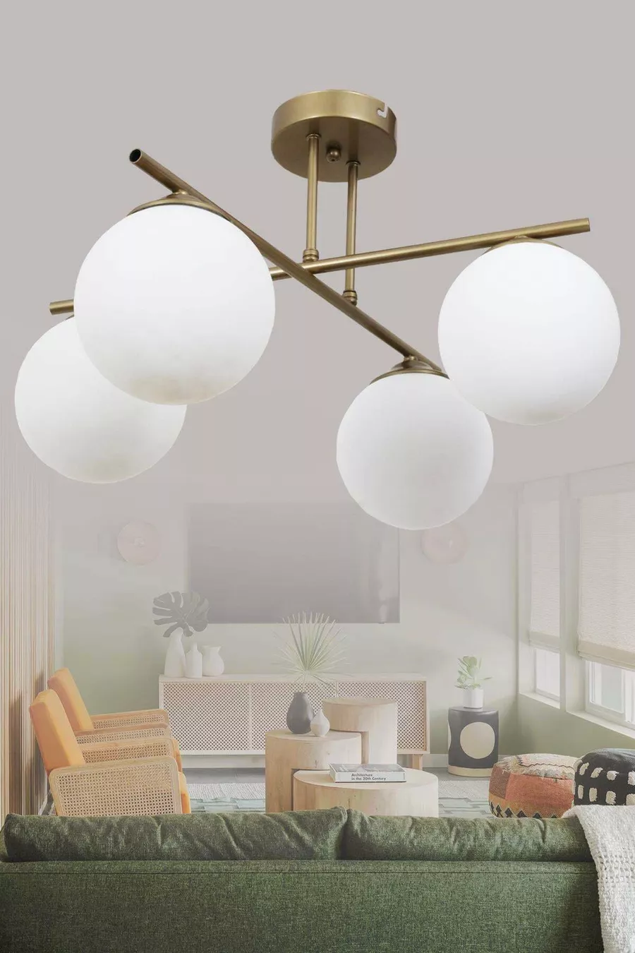 Jade Lustre 4 branches Vieilli Avec Verre Blanc Design Décoratif Chambre Cuisine Salon Lustre