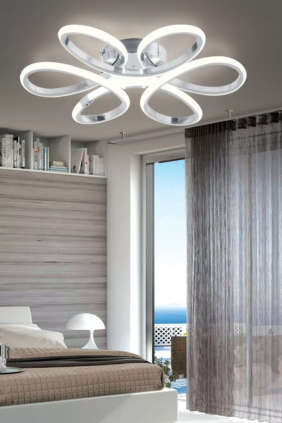 Plafonnier en chrome moderne Alis, lumière blanche pure au plafond, salon, cuisine, chambre à coucher, lustre LED