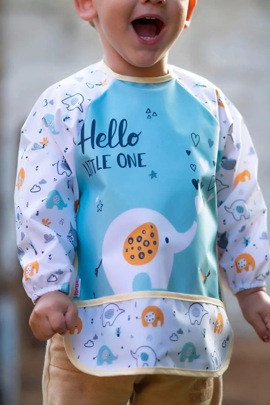 Bavoir imperméable à manches longues pour repas et activités avec motif éléphant bébé