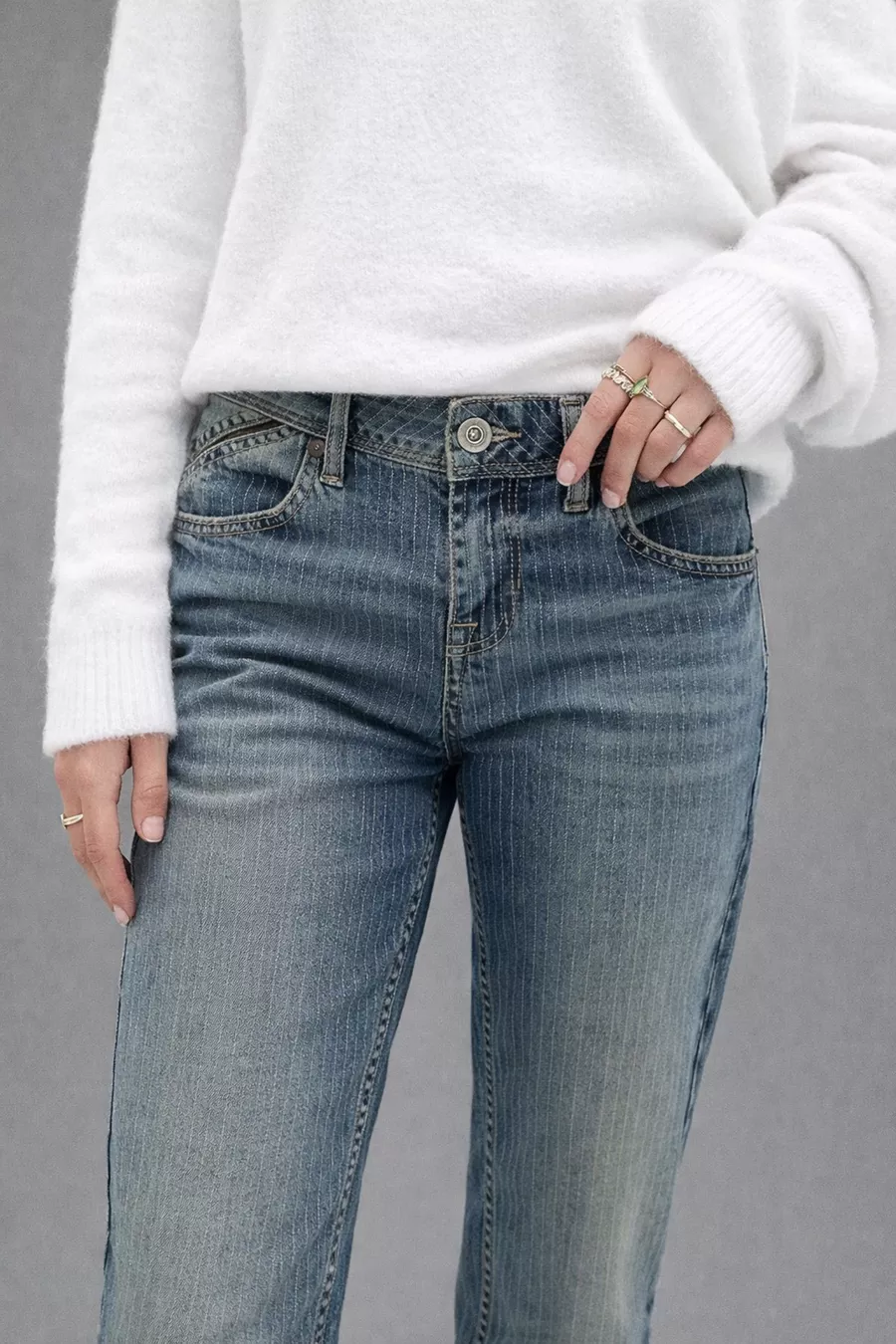 Jean flare taille basse à rayures bleues et fumées Morgan