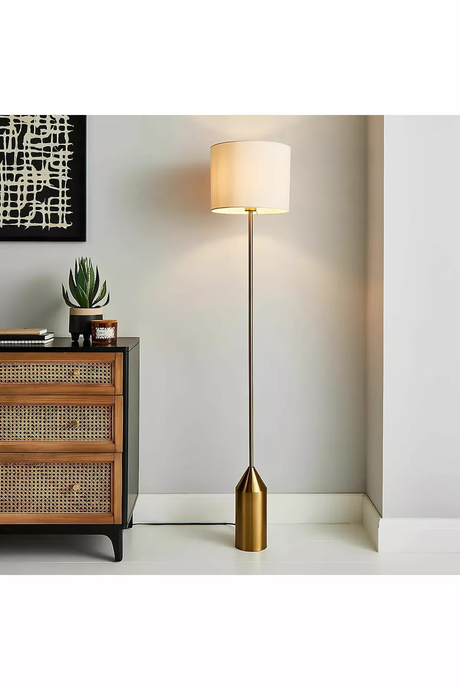Lampadaire en forme de champignon au design moderne avec abat-jour en tissu