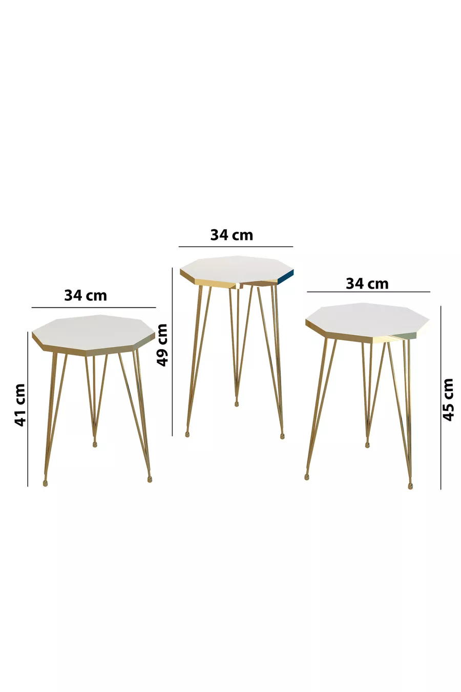 Table d'appoint en lot de 3 série Gold modèle hexagonal table d'appoint pieds en fil métallique