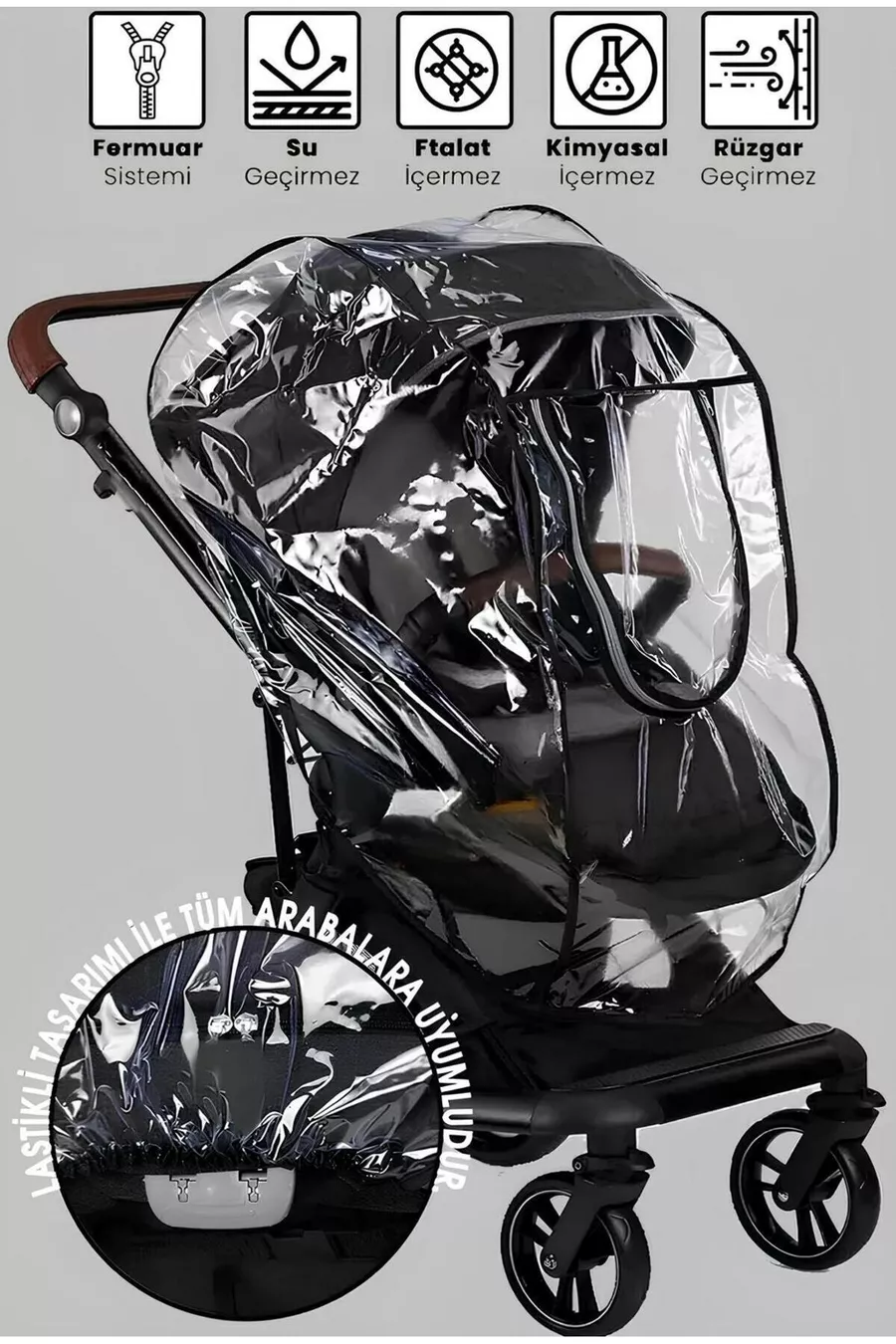 Imperméable de poussette ultra-luxueuse avec fermeture éclair (CONVIENT À TOUTES LES POUSSETTES) Noir