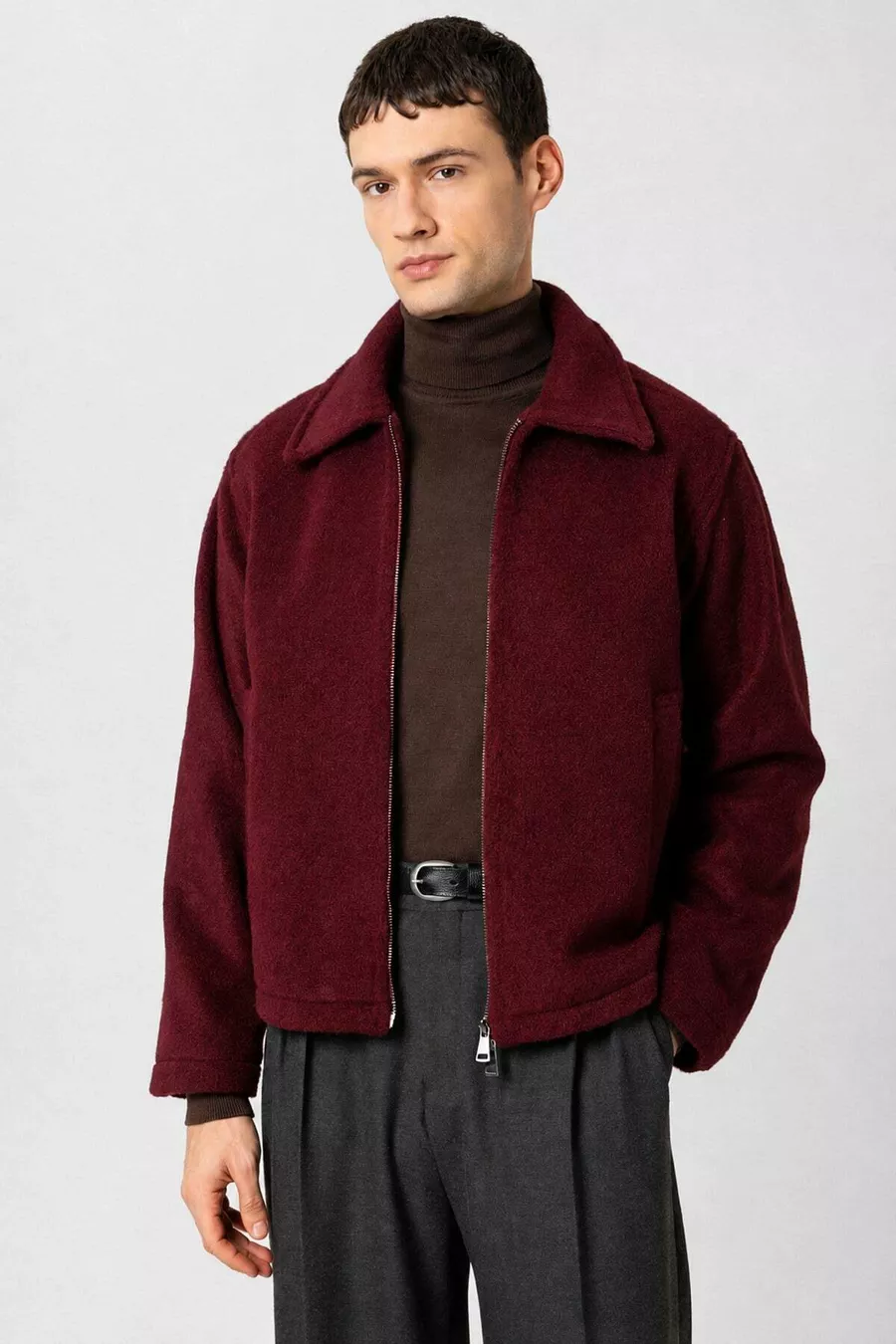 Manteau Homme Bordeaux Relaxed à Texture Douce