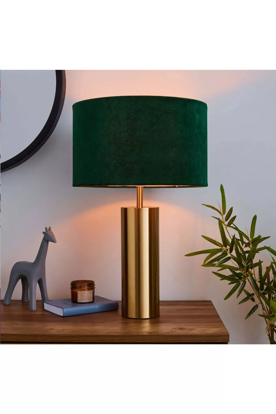 Lampe vintage avec abat-jour vert kaki en velours
