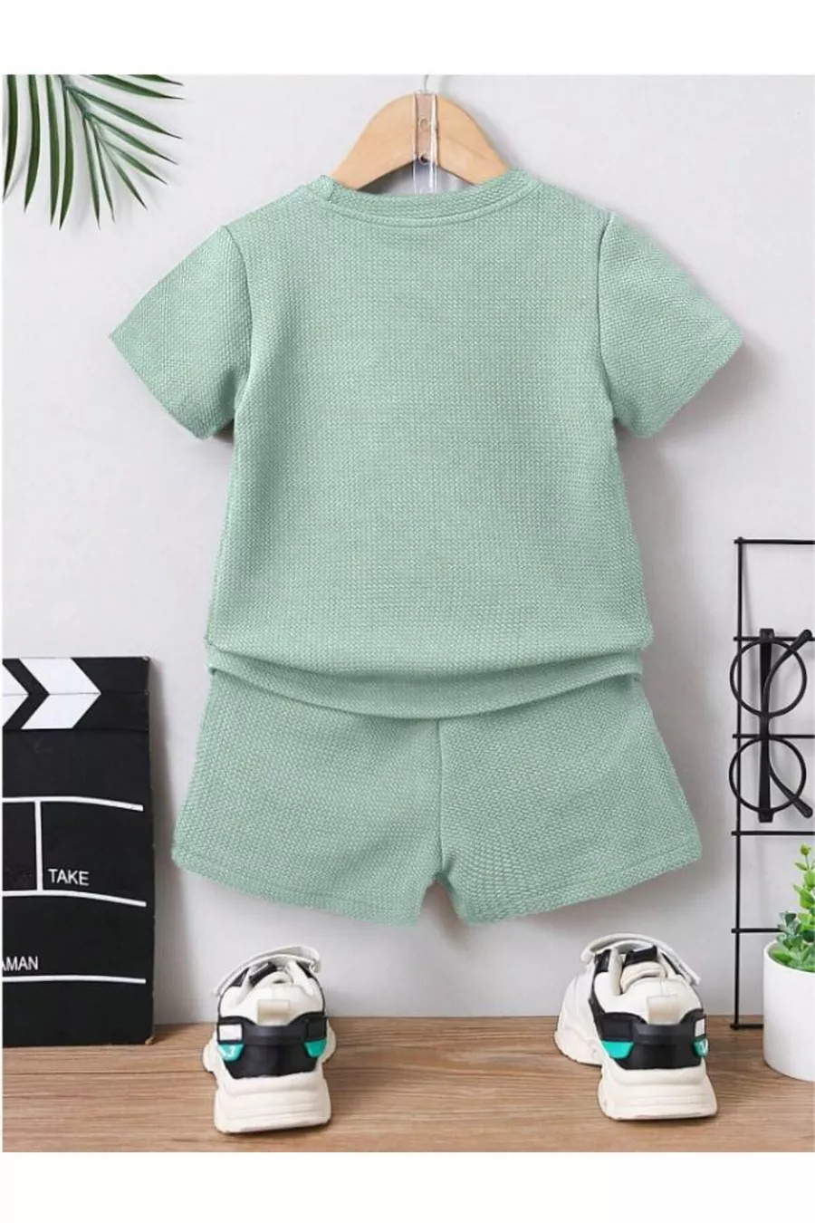 Ensemble d'été 2 pièces en tissu gaufré en coton avec détails de poche
