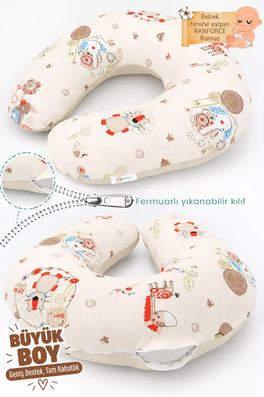 Coussin d'allaitement double face / Coussin de soutien pour bébé, Coussin de grossesse, Tissu en coton, Série Animal