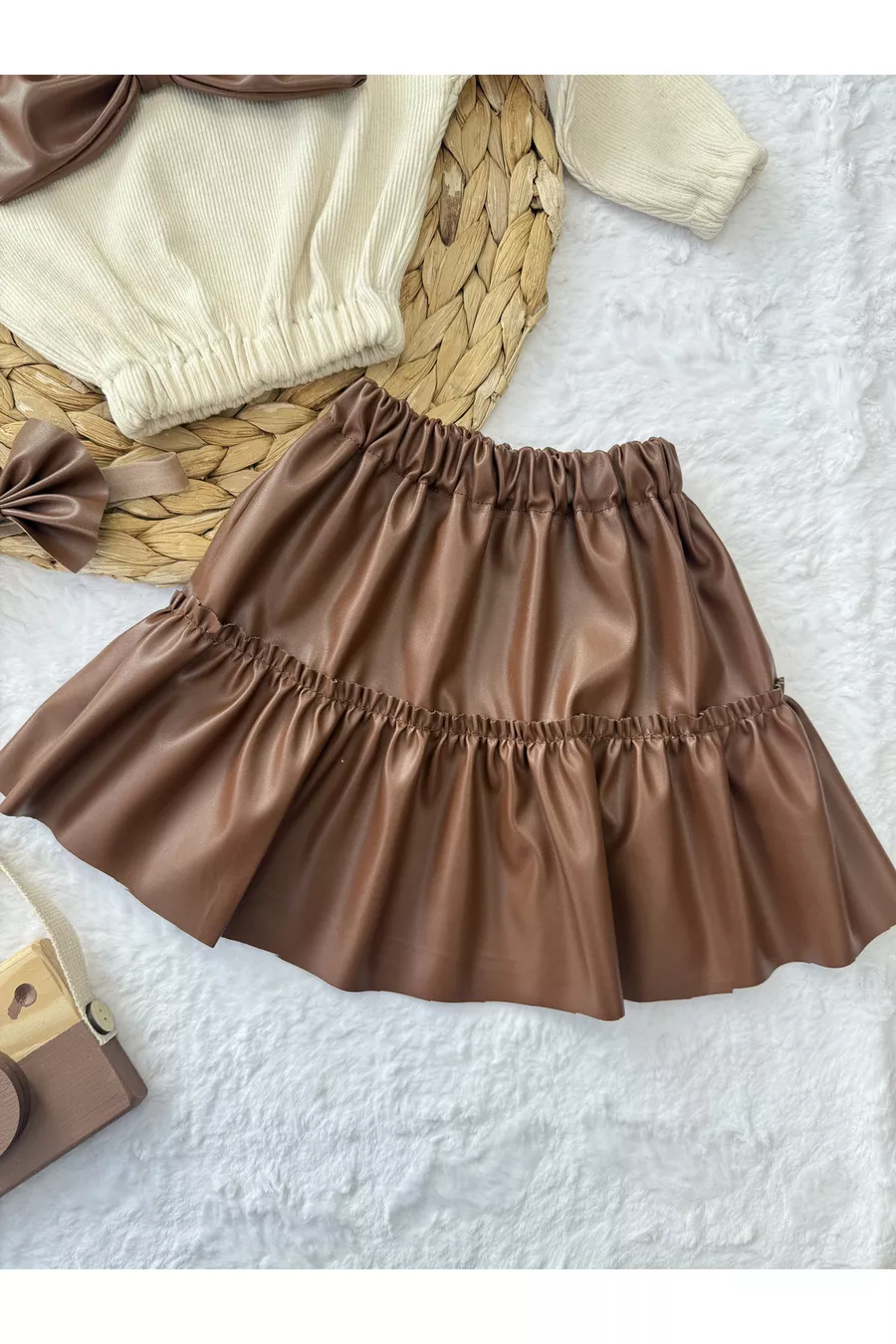 Ensemble pour Fille & Bébé Jupe en Cuir Body à Nœud Ensemble avec Bandeau