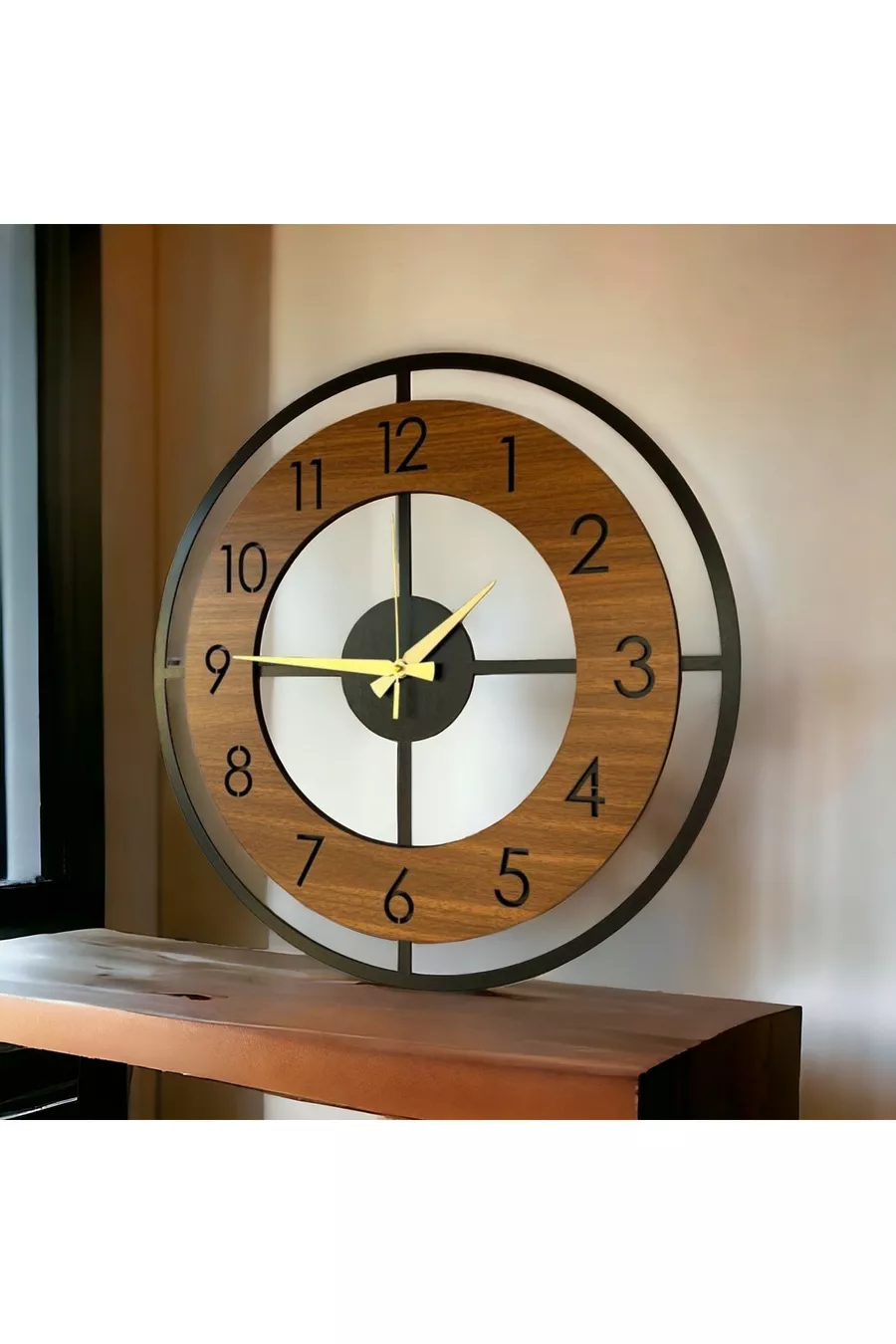 Horloge murale silencieuse de Noël en bois noir noyer avec motif de couleur,  cm