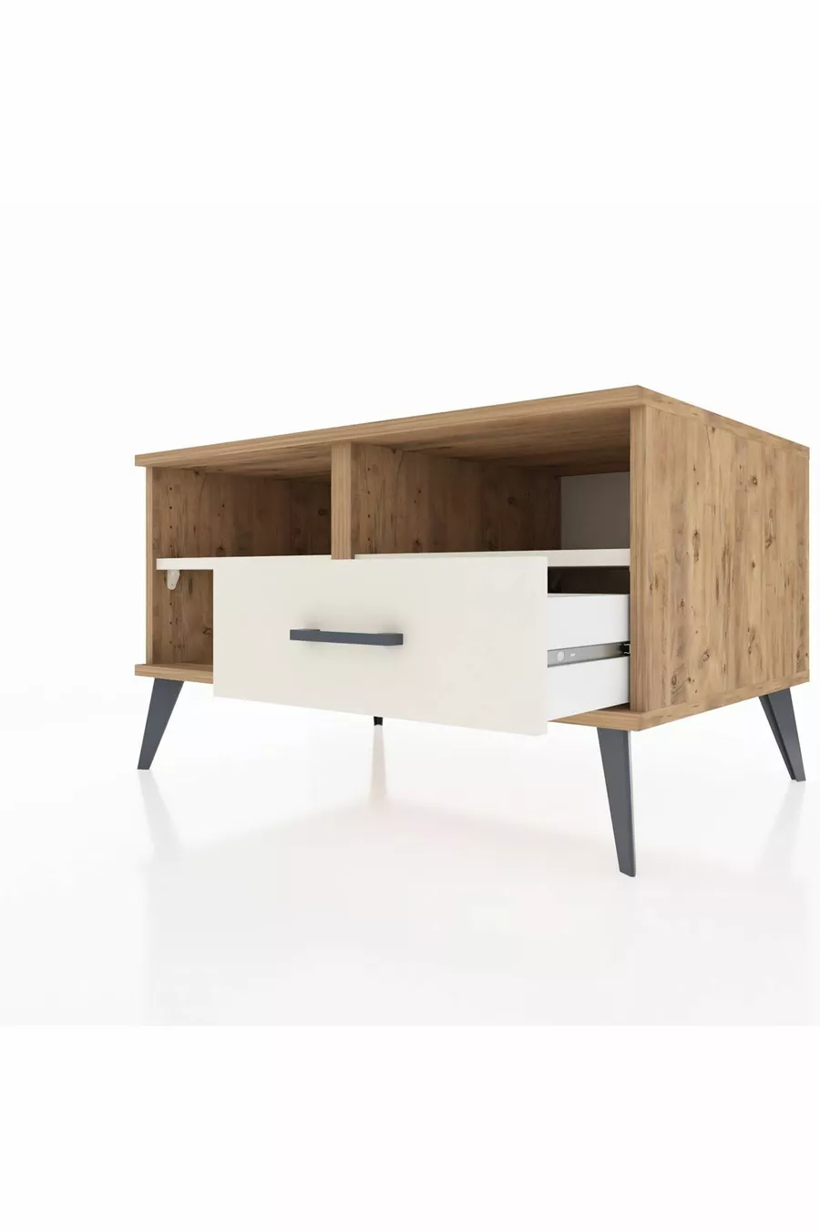 Commode Kronos 2 étagères 1 tiroir Pin-Pierre de lave