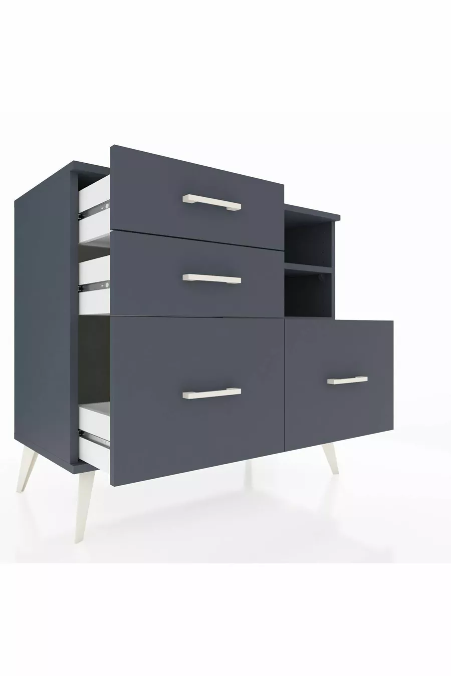 Commode Hyperion 2 étagères 4 tiroirs Anthracite-Anthracite