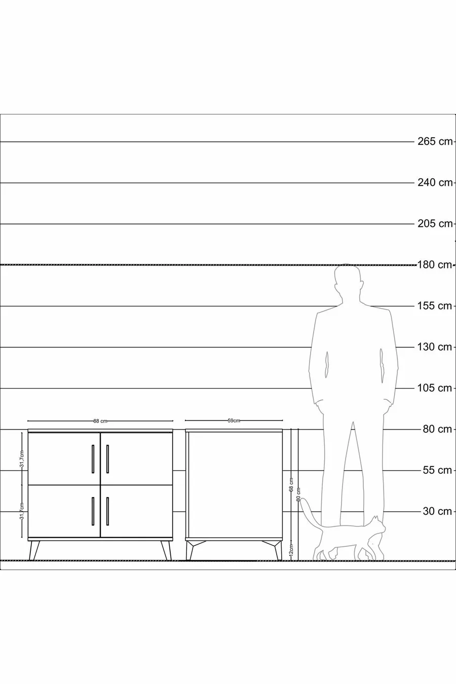Commode Kronos 3 étagères 4 portes Pin-Anthracite