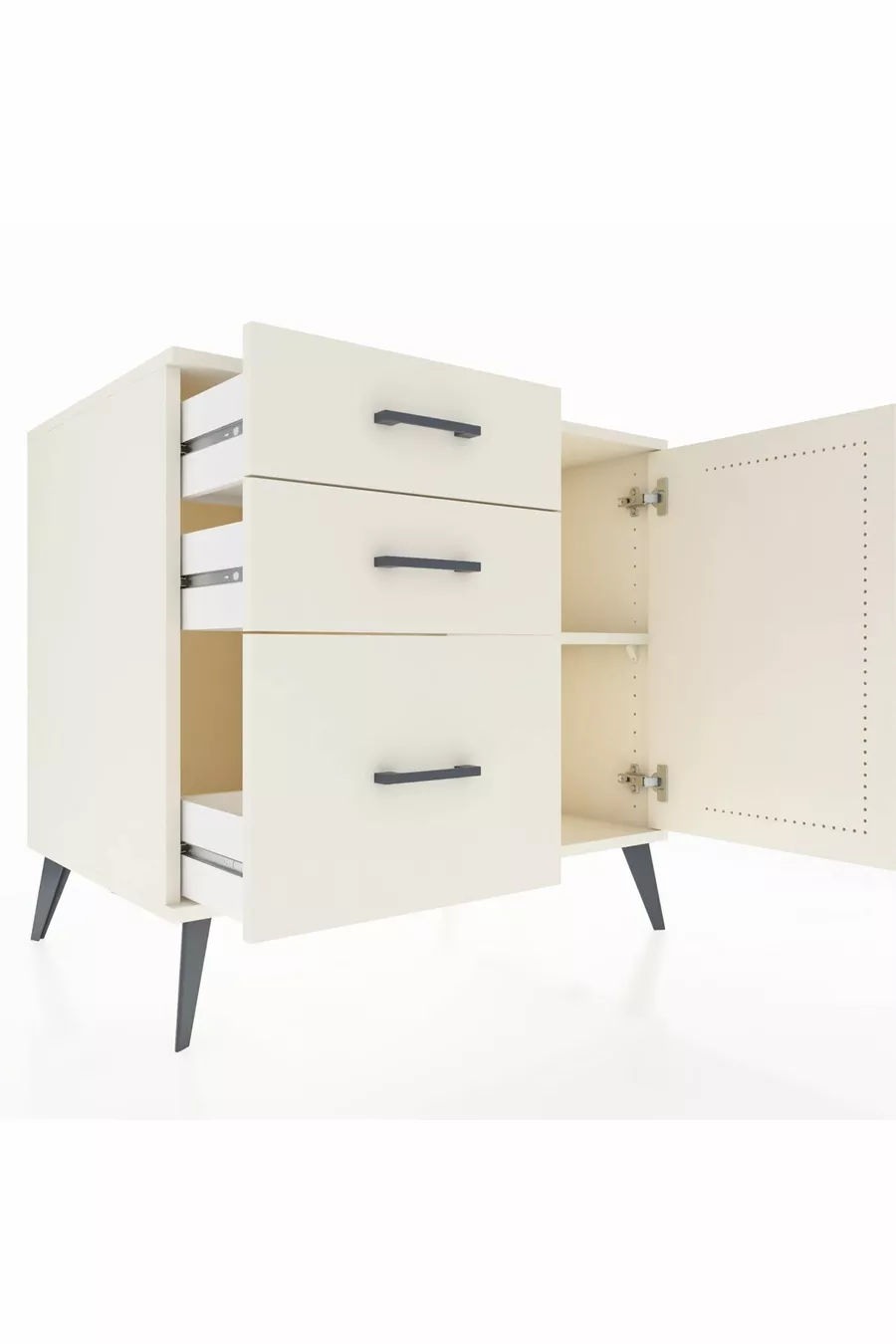 Commode Kronos avec une étagère, 3 tiroirs et une porte, Pierre de Lune-Pierres de Lune