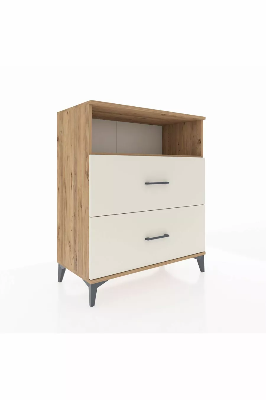 Commode Hyperion à un seul étagère et 2 tiroirs en pin-ardoise