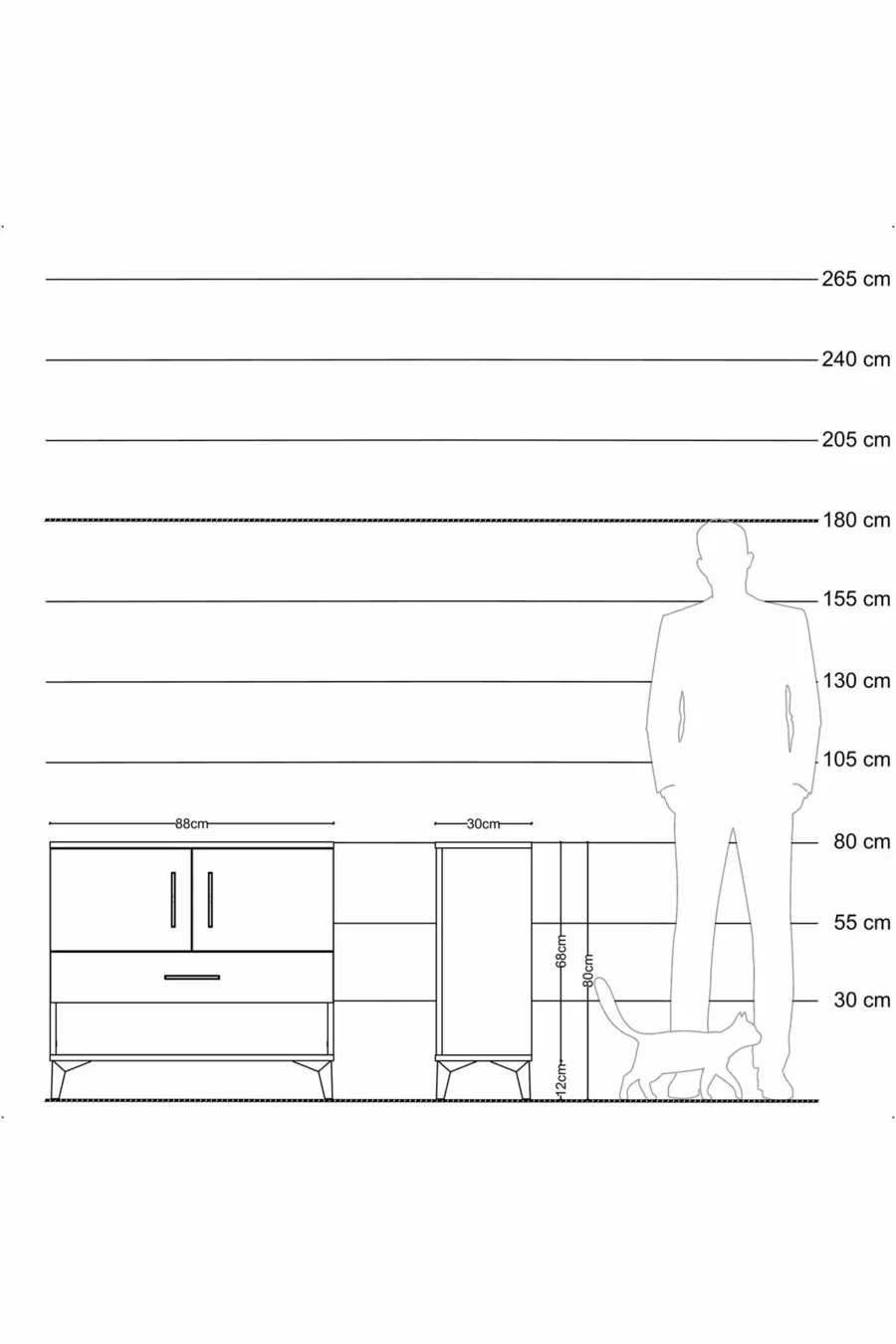 Commode Arges 2 étagères, 1 tiroir, 2 portes, Pierre de lune-Pierres de lune