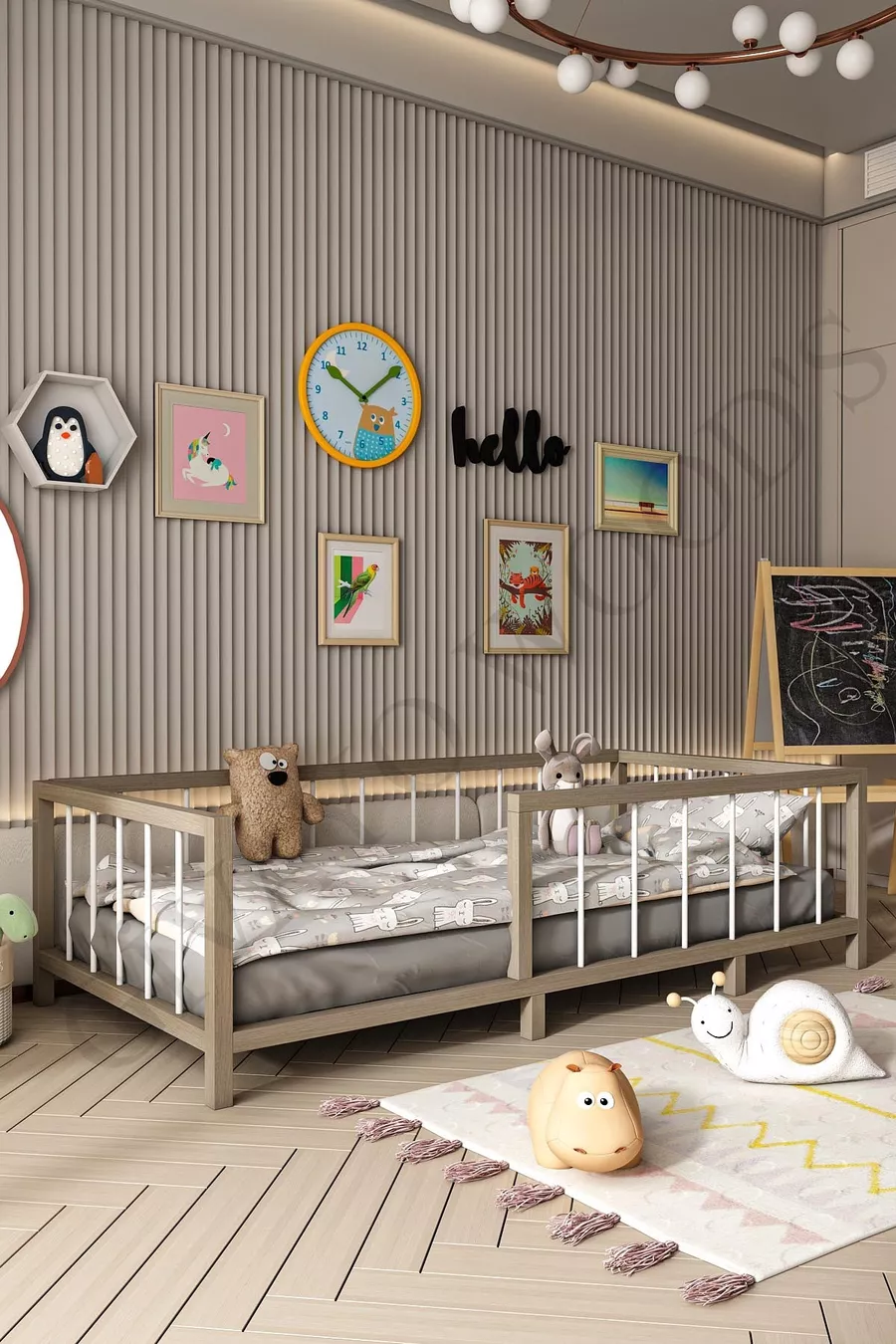 Lit en MDF aspect bois Montessori pour bébé et enfant Thorin