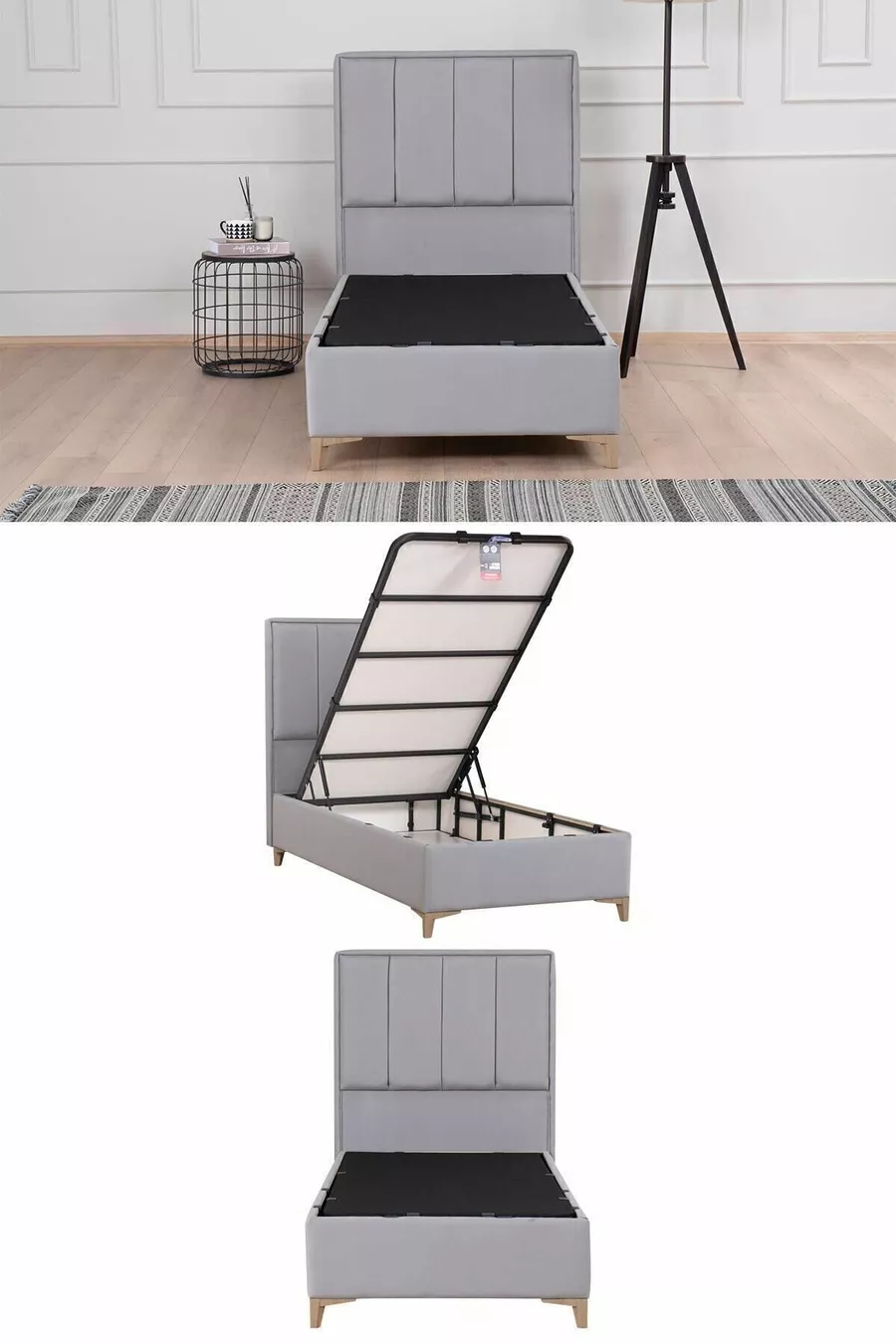 Ensemble tête de lit et sommier coffre Gold Therapy Gris (LIT NON INCLUS)