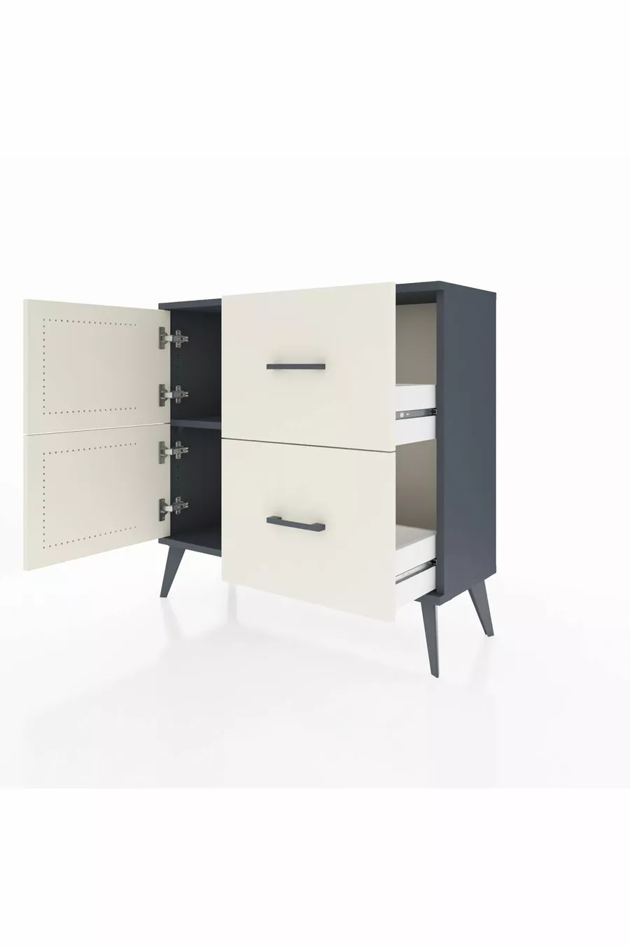Commode Arges avec une étagère, 2 tiroirs et 2 portes, Anthracite-Pierre de lave