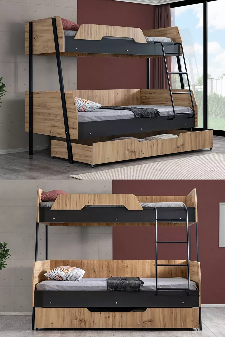 Lits superposés, Lits superposés larges Alba avec petit lit, cm - cm