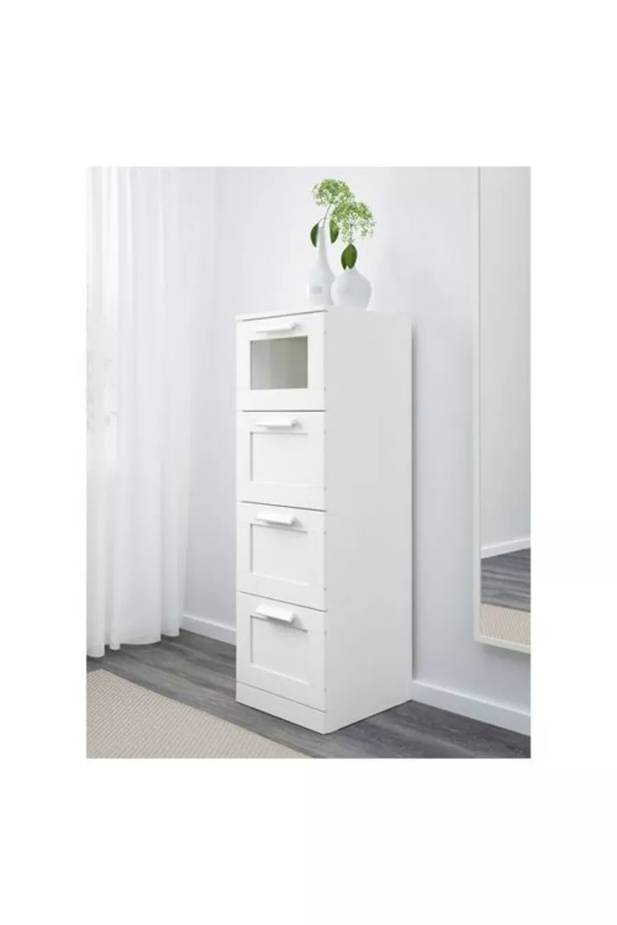 Brımnes, chiffonnier 4 tiroirs, cm, blanc-verre givré