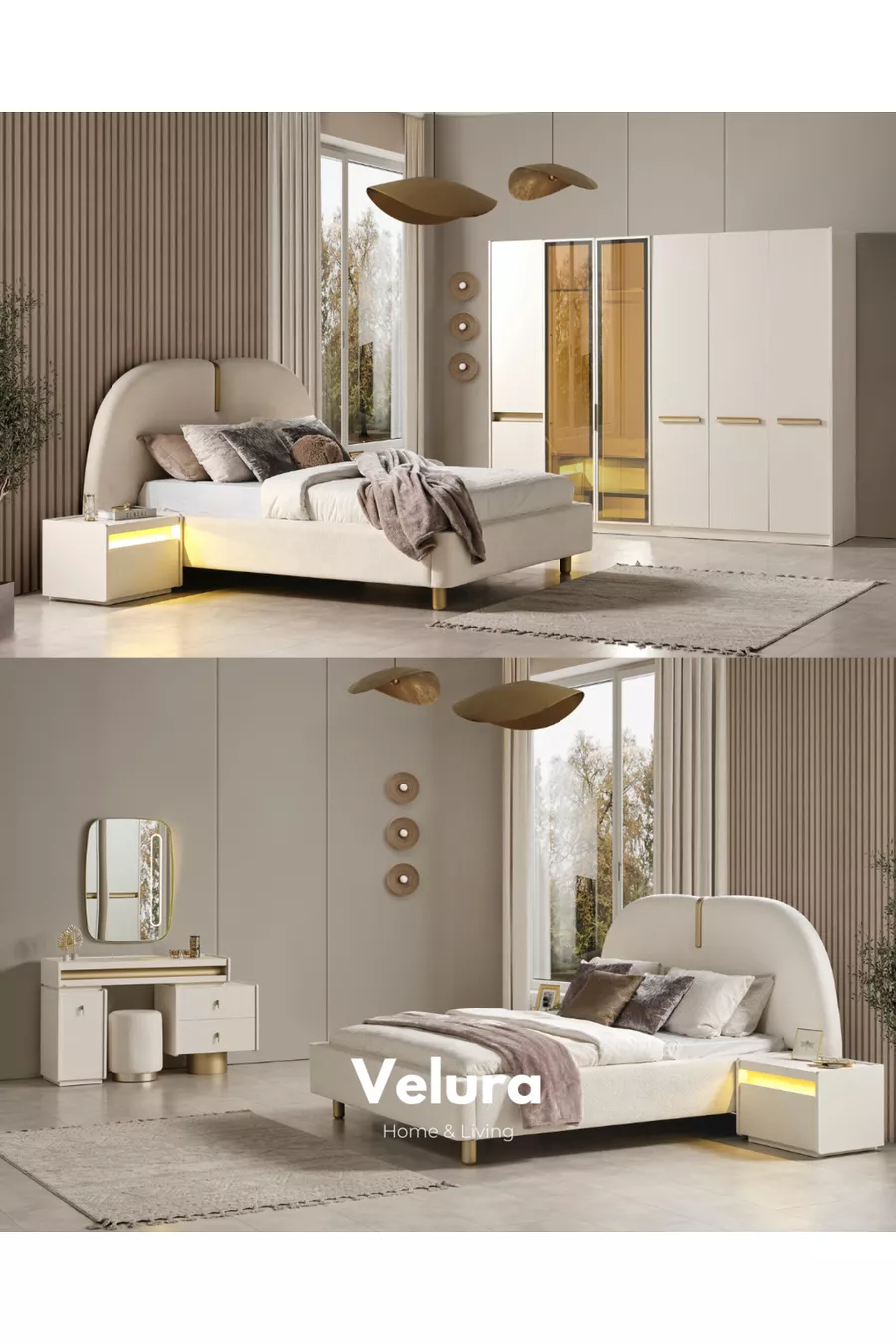 Ensemble de chambre à coucher Bern à 6 portes (2 armoires avec miroir)