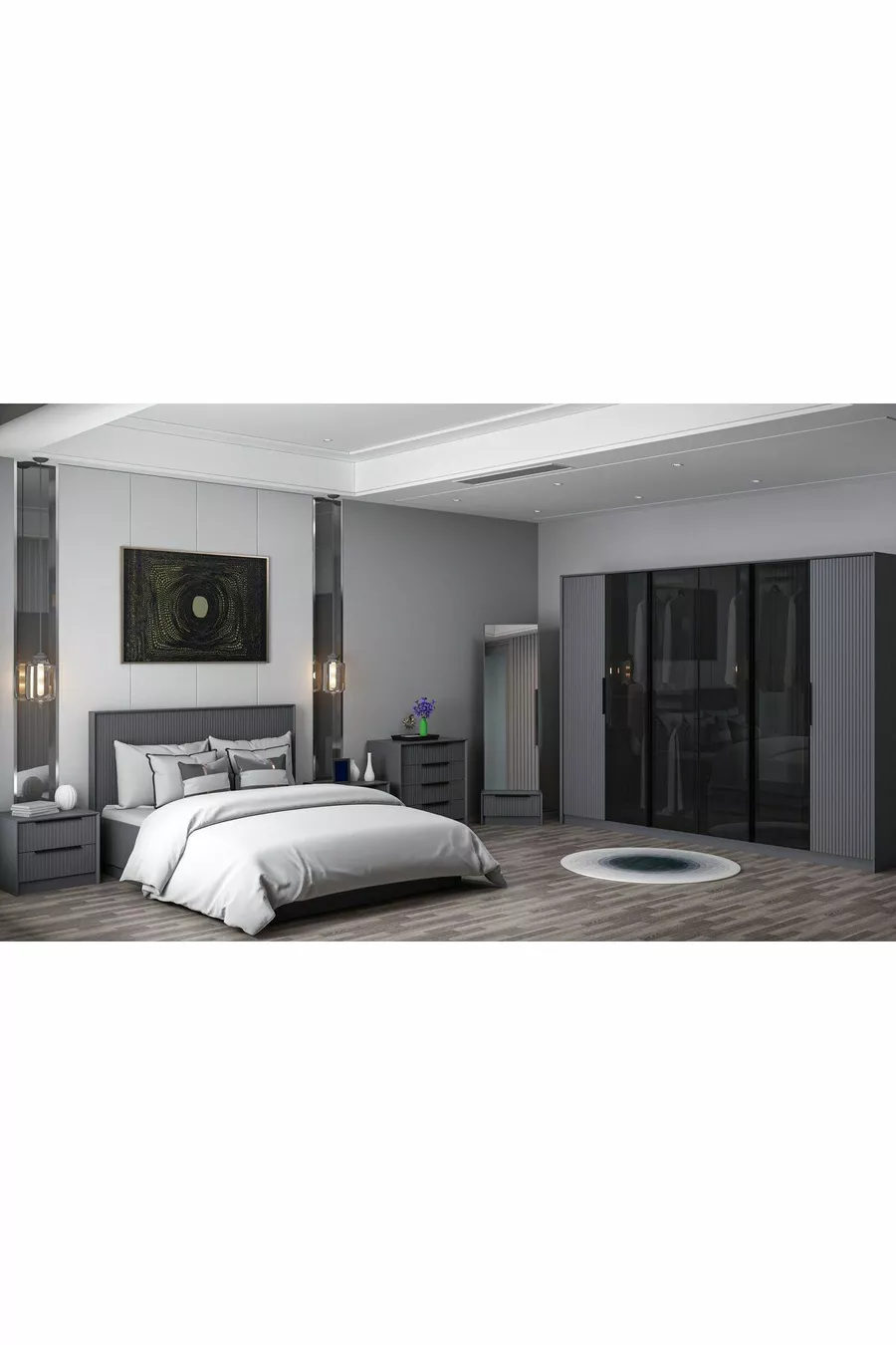Ensemble de chambre à coucher Kale Luxe - Anthracite Set 1