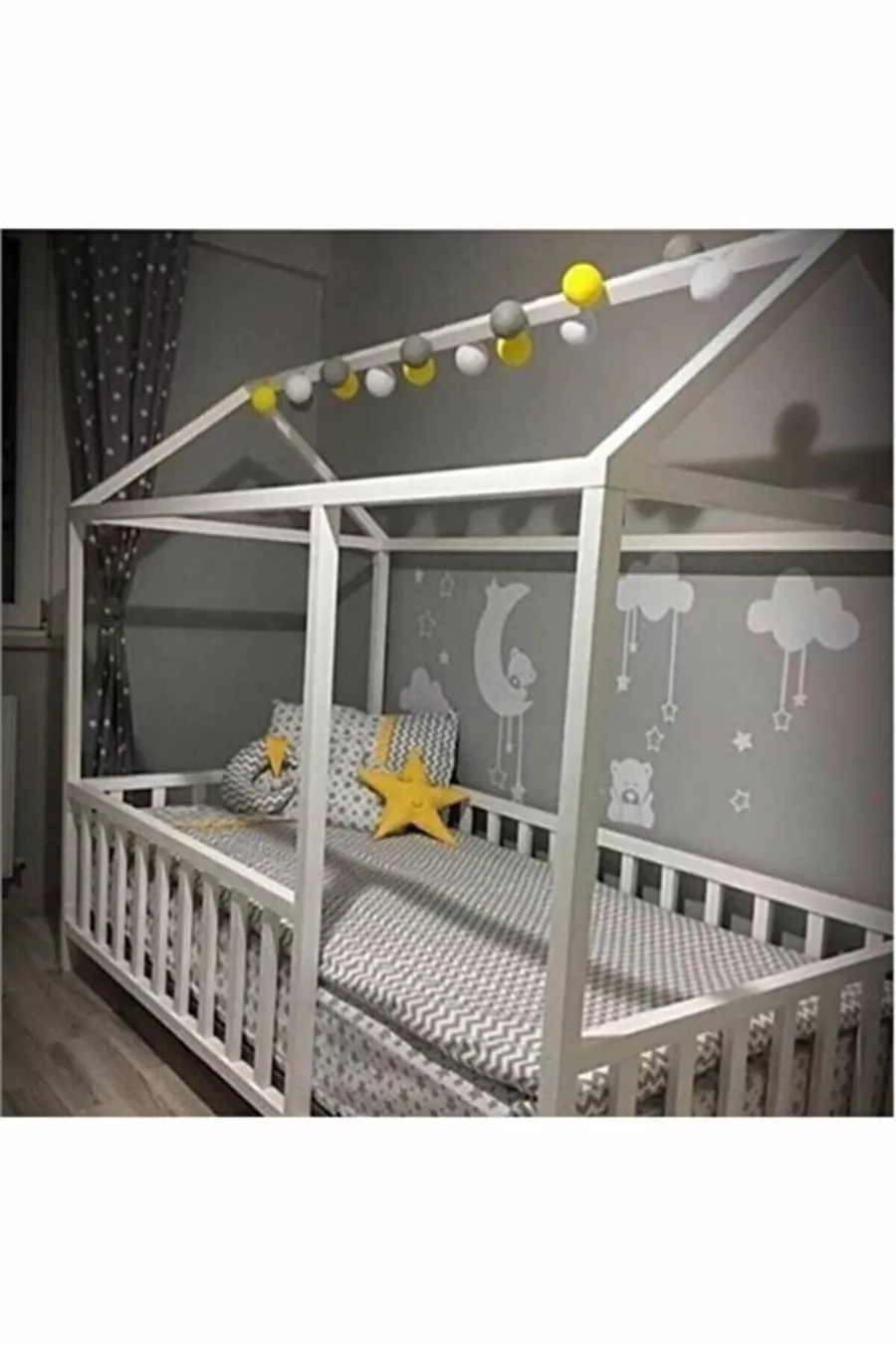 Lit Montessori pour bébés et enfants unisexe avec toit blanc