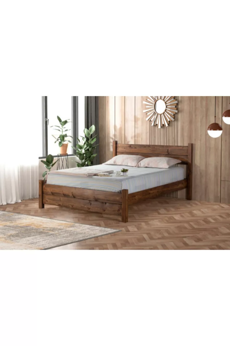 Lit double Ares en bois massif naturel