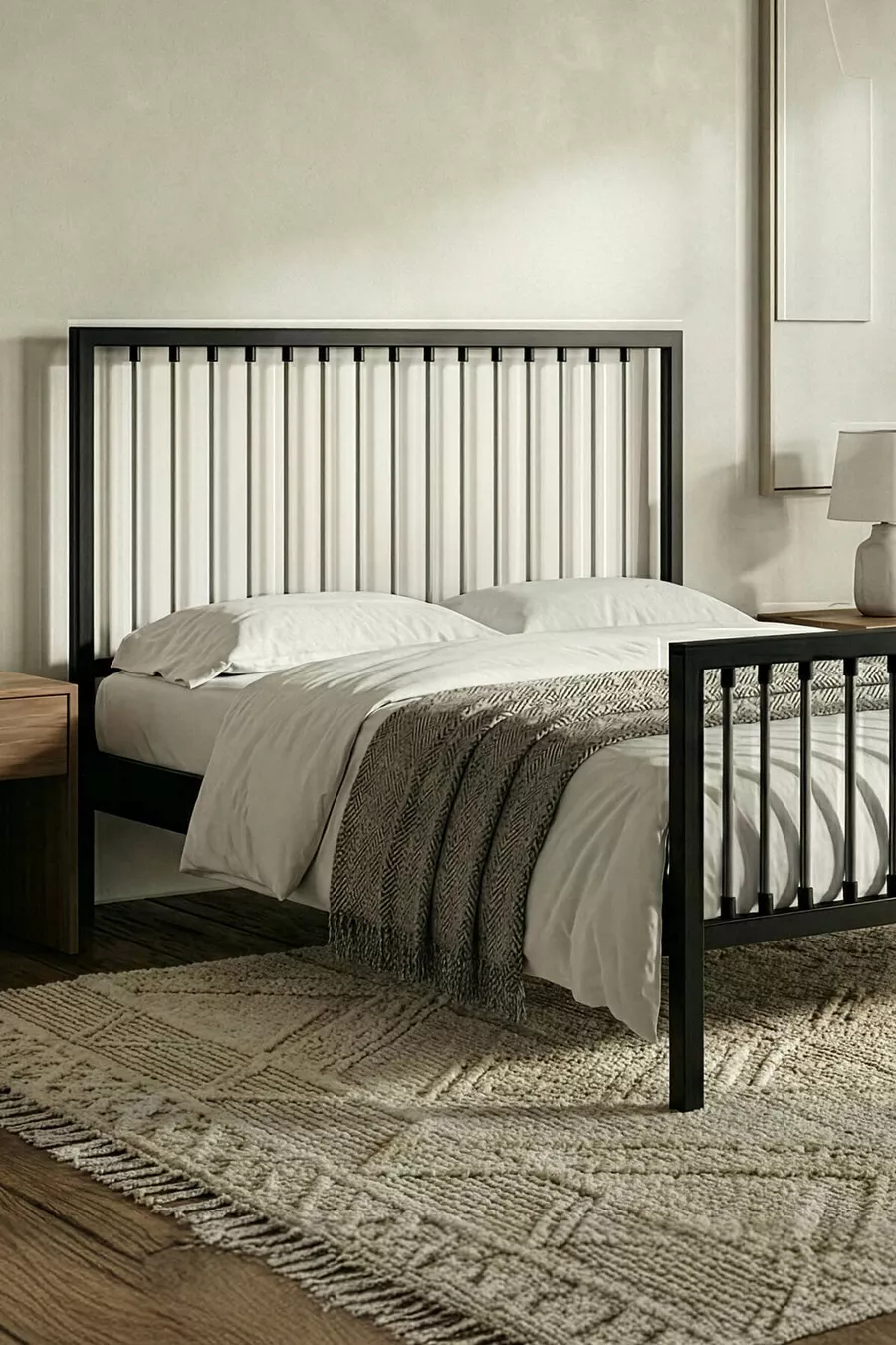Lit en métal forgé Breeze pour deux personnes (NOIR-GRIS) (LAMELLES EN BOIS)