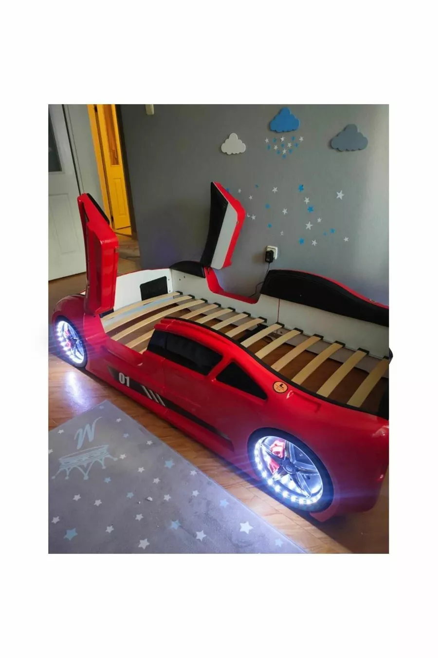 Supercarbeds - Lamborghini - Lit Voiture avec Roues - Extreme - Portes Ouvertes Vers le Haut - Rouge