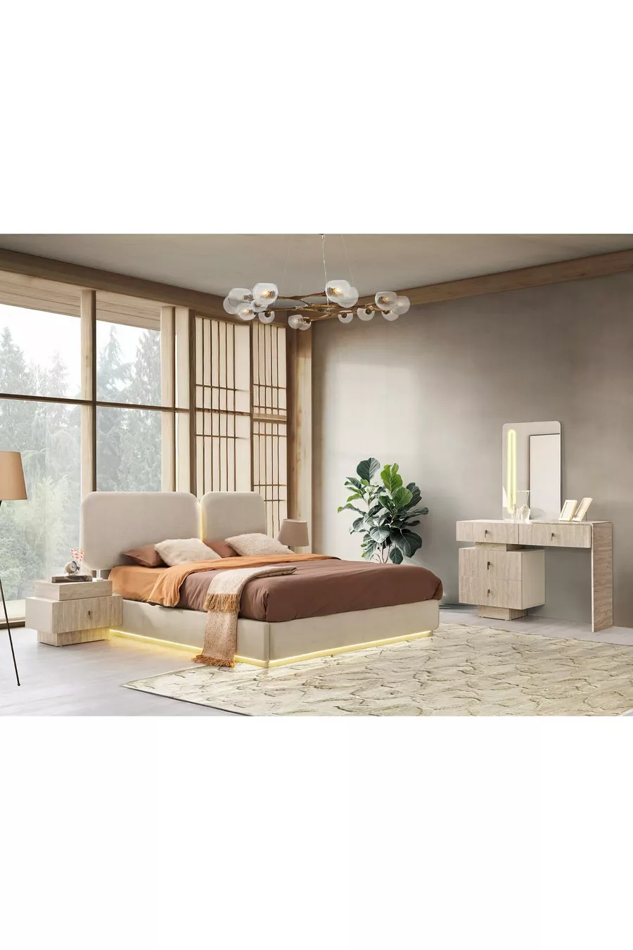 ENSEMBLE DE CHAMBRE À COUCHER KAPADOKYA AVEC MDF ET LED