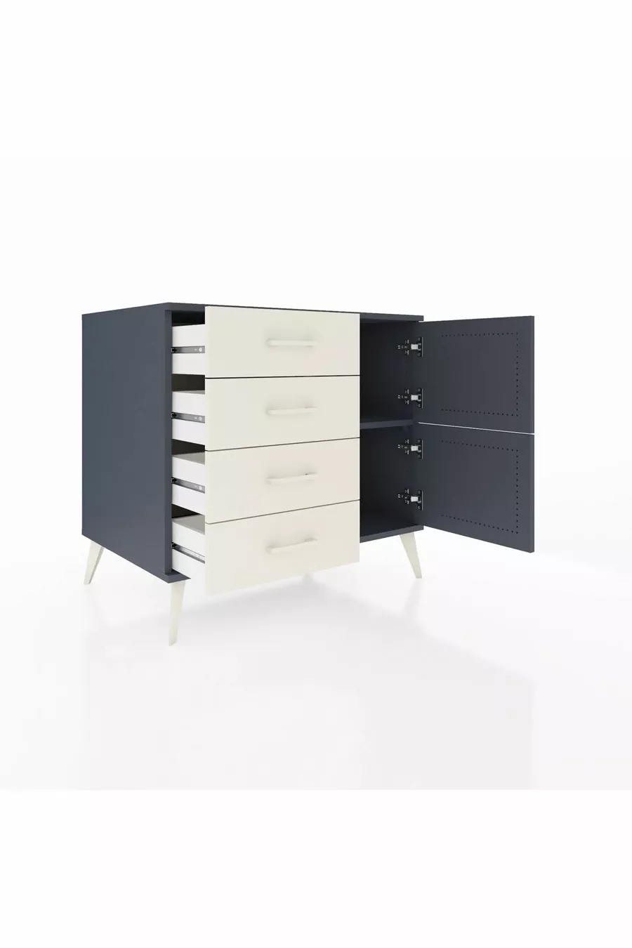 Commode Kronos à une étagère, 4 tiroirs, 2 portes Anthracite-Anthracite/Pierre de lune