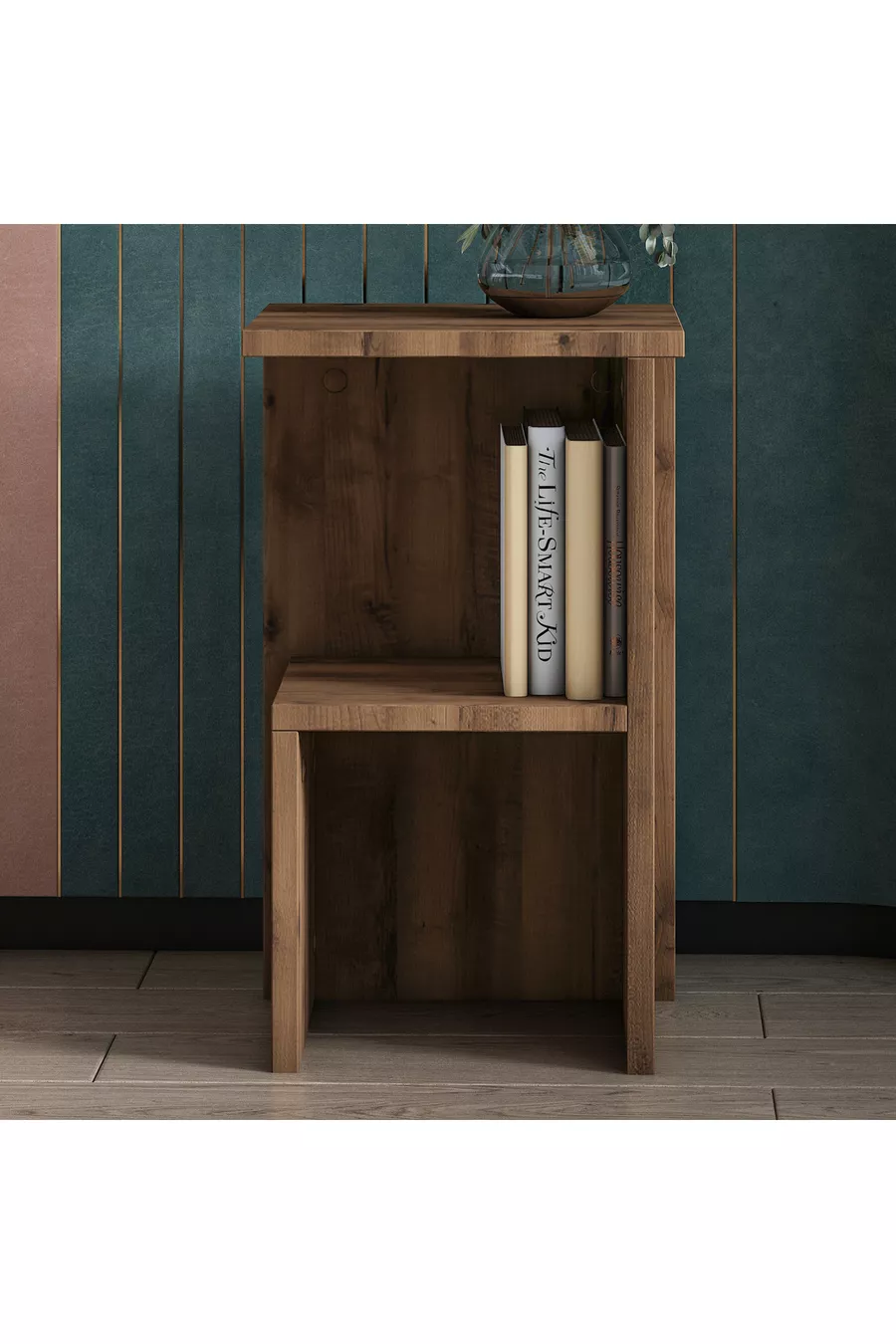 Table de chevet et table d'appoint polyvalente Roisin Modern Noyer Antique
