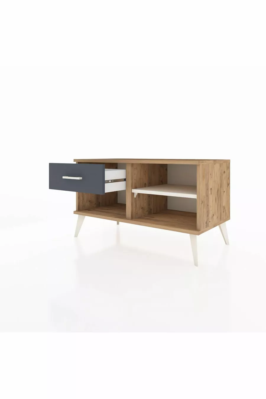 Commode Hyperion à une étagère et un tiroir en pin-pierre d'ambre / Anthracite