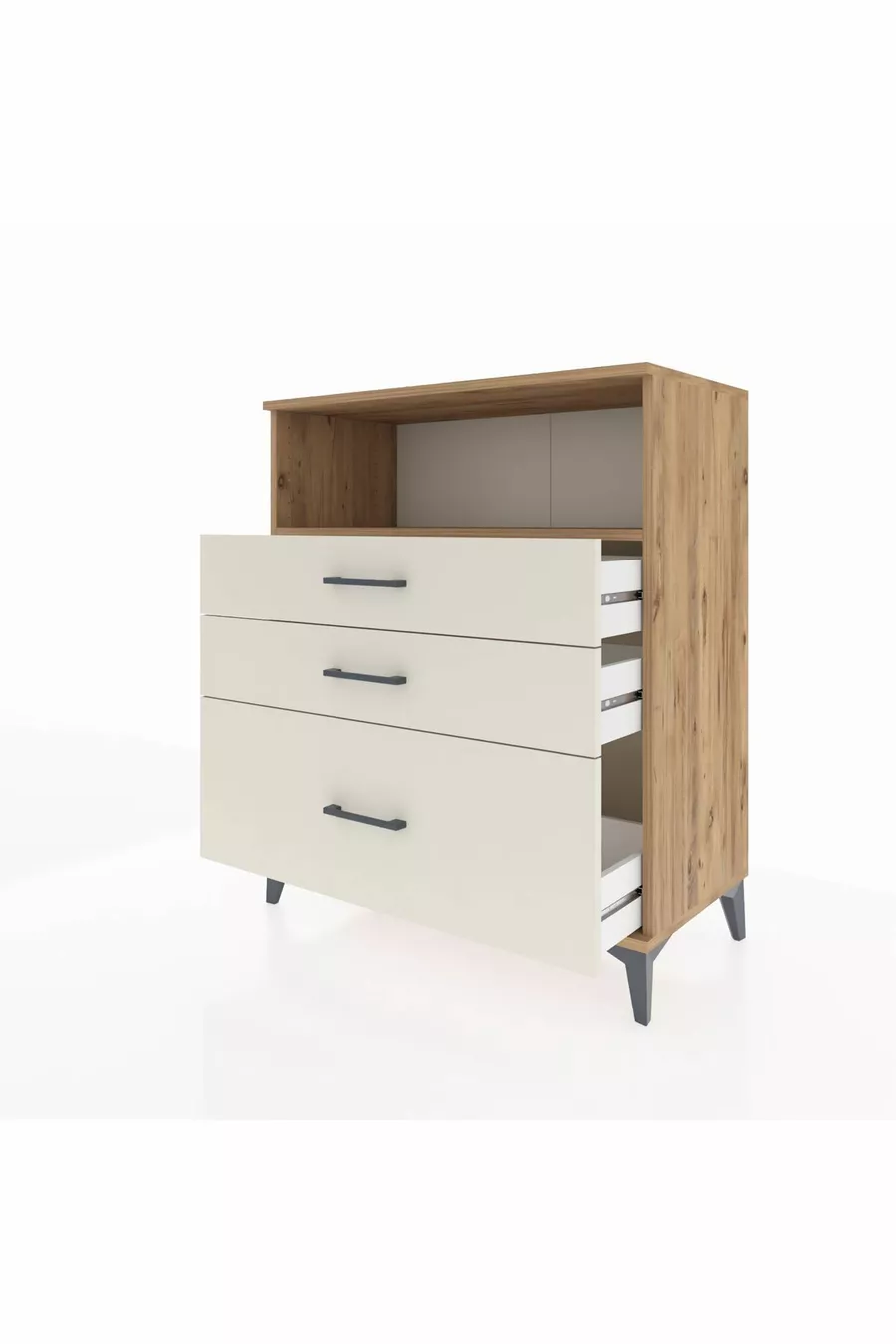 Commode Hyperion Étagère simple 3 tiroirs en pin - pierre de lune