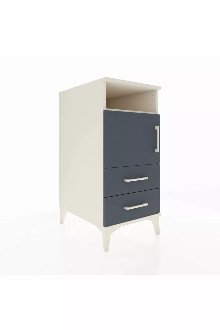 Table de chevet Kronos avec 2 étagères, 2 tiroirs et 1 porte, couleur Pierre de lune-Anthracite