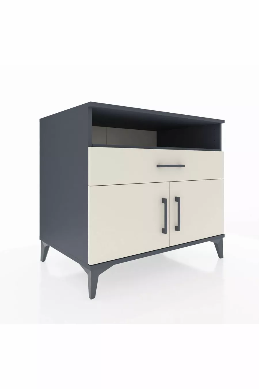 Commode Kronos avec 2 étagères, 1 tiroir et 2 portes, Anthracite-Pierre de lune