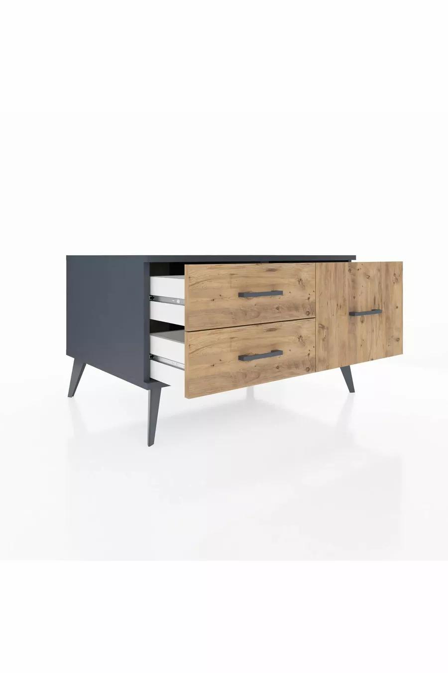 Commode Kronos 3 étagères Anthracite-Anthracite/Sapin