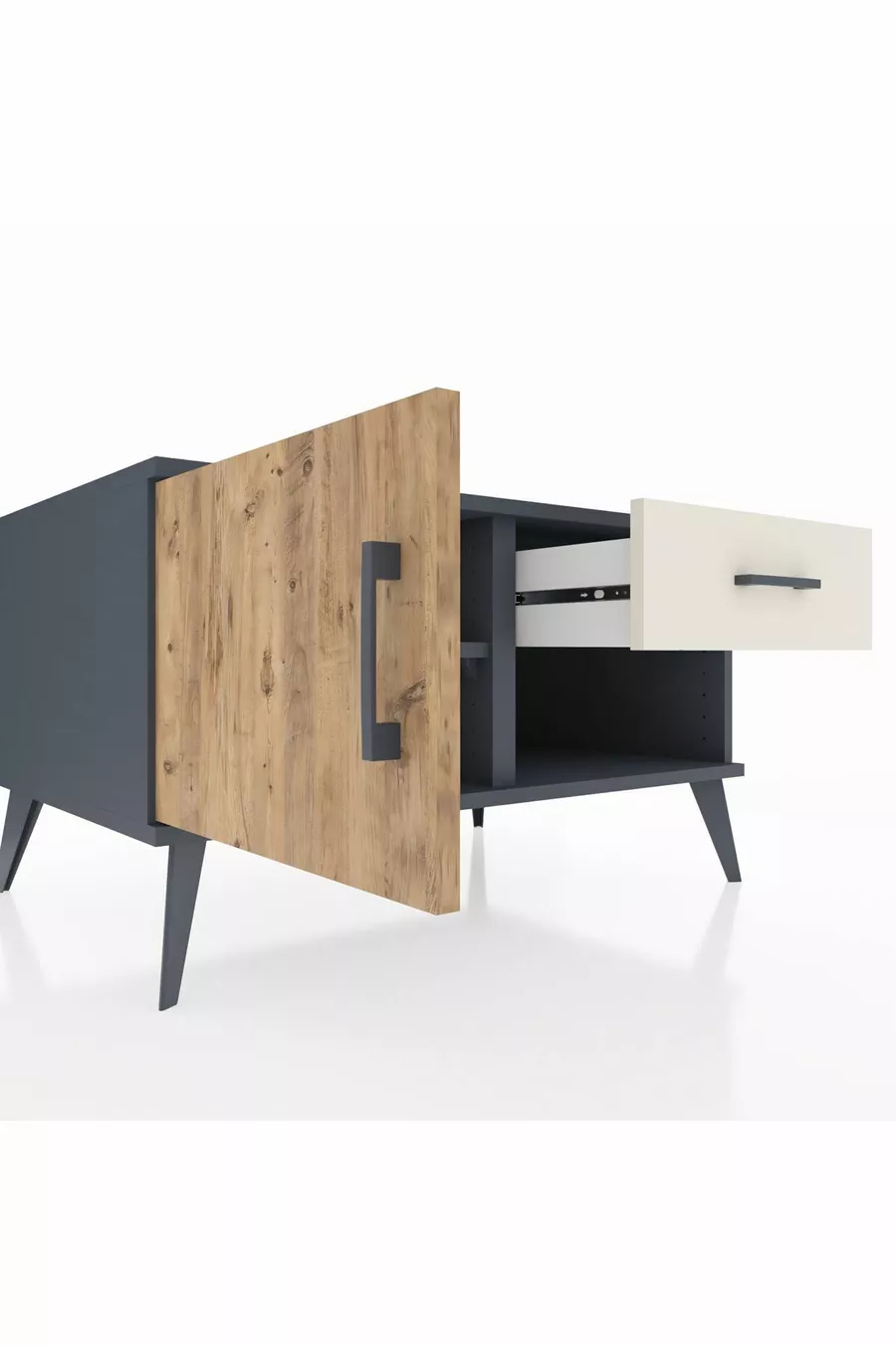 Commode Kronos avec une seule étagère, un tiroir et une porte, anthracite-pin/pierre de rivière