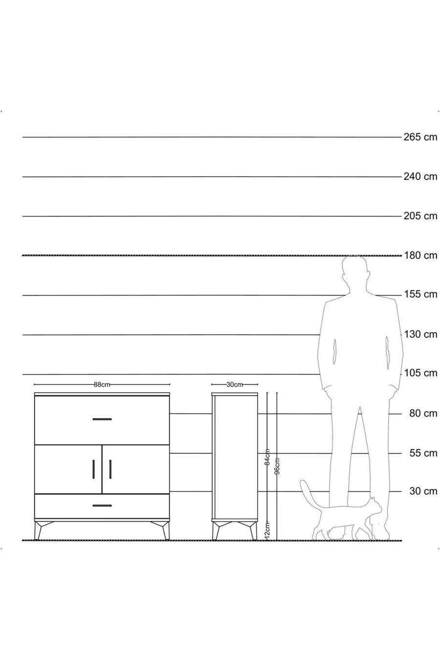 Commode Arges avec 2 étagères, 2 tiroirs et 2 portes, Anthracite-Anthracite
